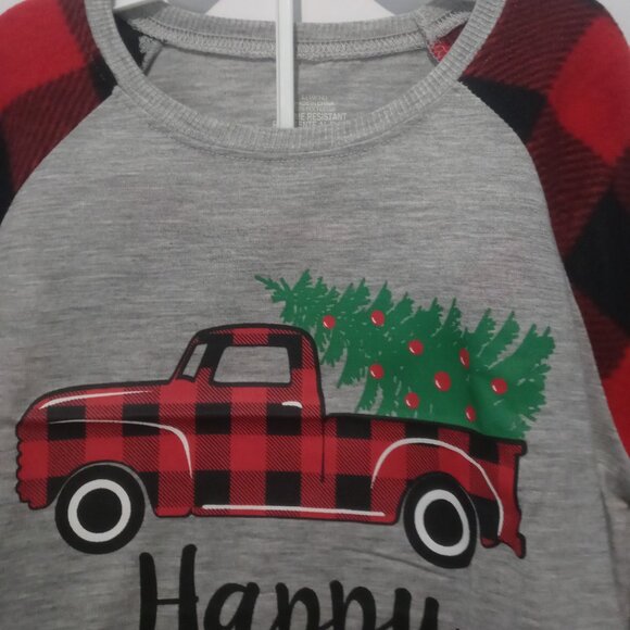 Holiday Style Girls' 2-Piece Pajama Set Red Truck Happy Holidays Size L (10/12) - Picture 3 of 7